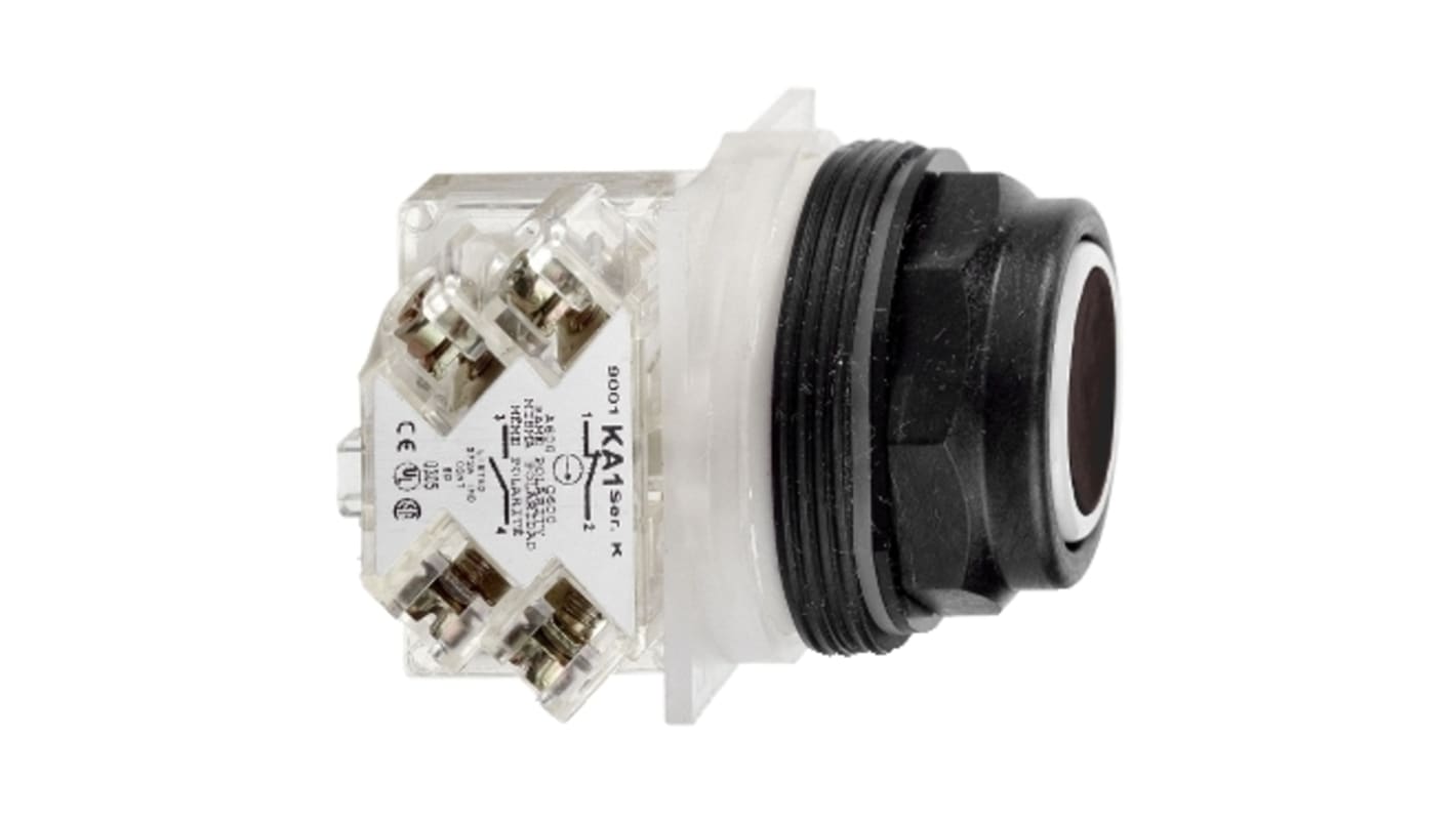 Pulsante SPDT montaggio a pannello Schneider Electric, diametro 30 mm, protezione IP66, funzionamento a molla, colore nero.