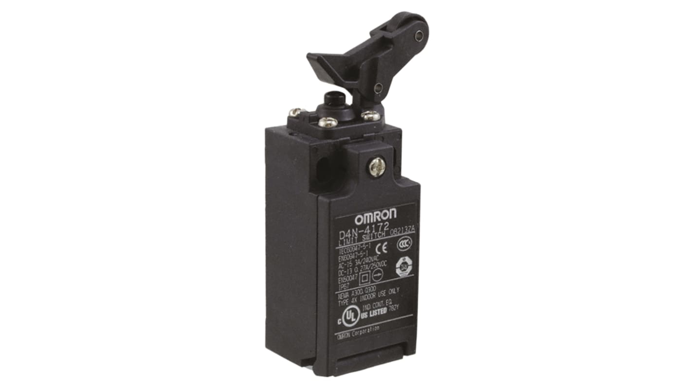 Omron D4N4172, interruttore di fine corsa miniaturizzato con leva a rullo, configurazione DPST, dimensioni 64mm x 31mm x 31.5mm.