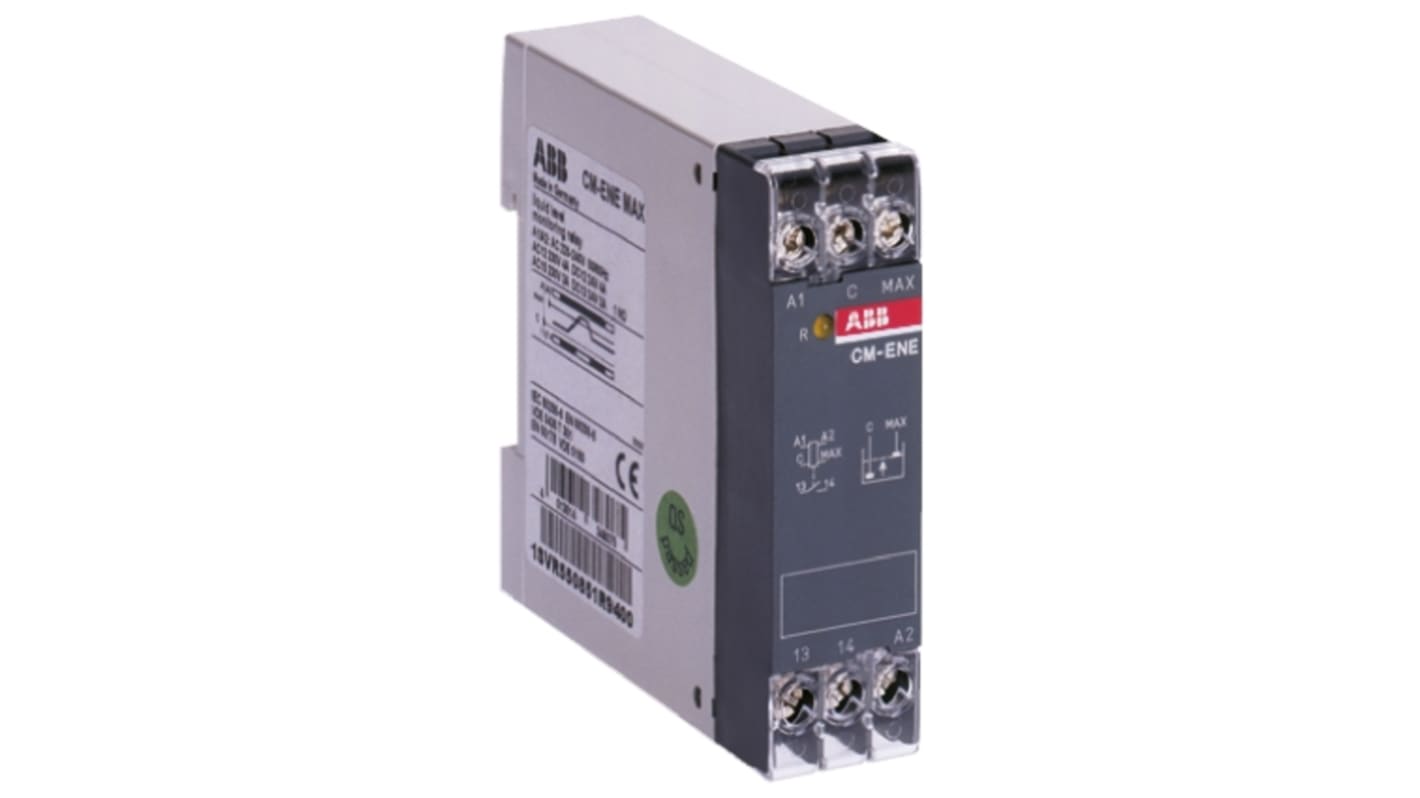 Relè di livello liquidi ABB 1SVR550851R9400, montaggio su guida DIN, tensione di alimentazione 220-240V, dimensioni 88.5x22.5x78mm.