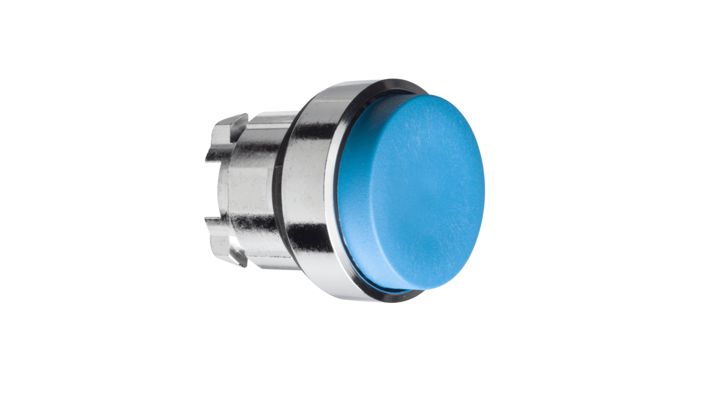 Attuatore pulsante rotondo blu Schneider Electric ZB4BL6, diametro 22mm, ritorno a molla, protezione IP66/IP67/IP69K.