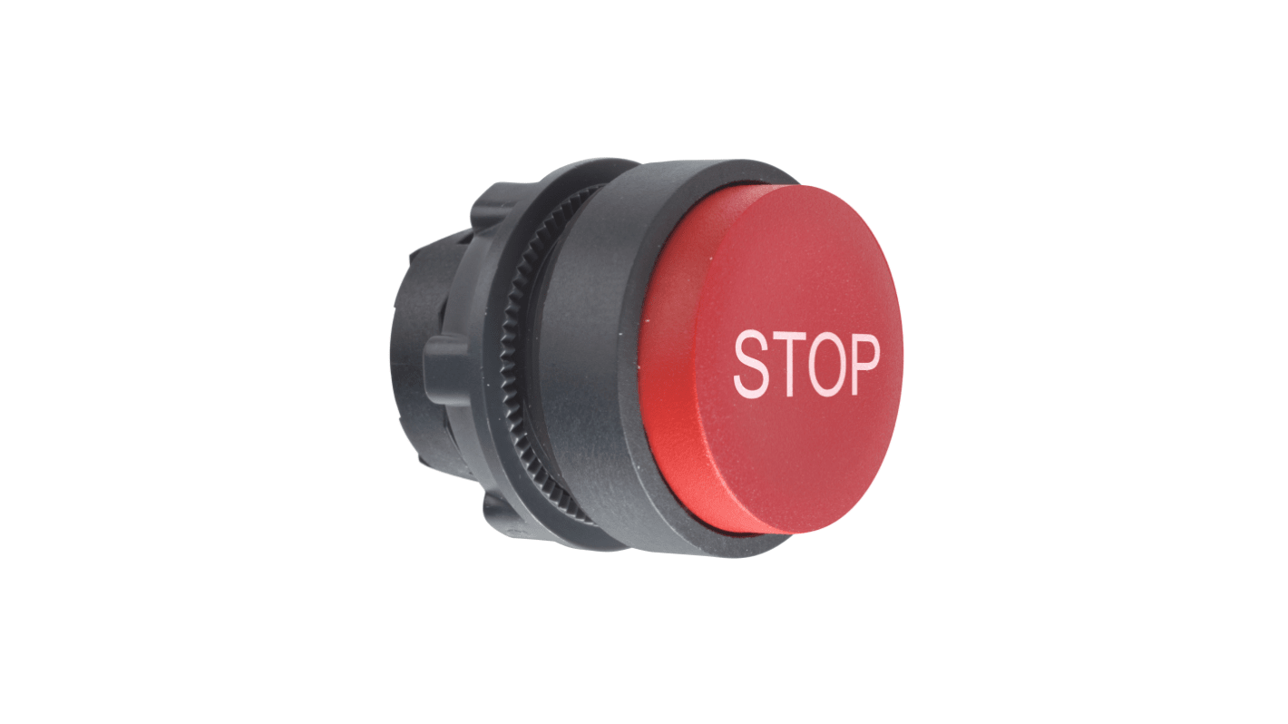 Schneider Electric ZB5AL434, attuatore pulsante rotondo rosso, diametro foro 22mm, protezione IP66/IP67/IP69K, temperatura -40/+70°C.