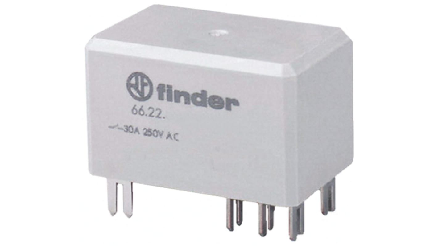 Finder 66.22.9.024.0600S, relè DPST 24V cc, montaggio su PCB, corrente 50A, dimensioni 51.5x31x33.5mm.