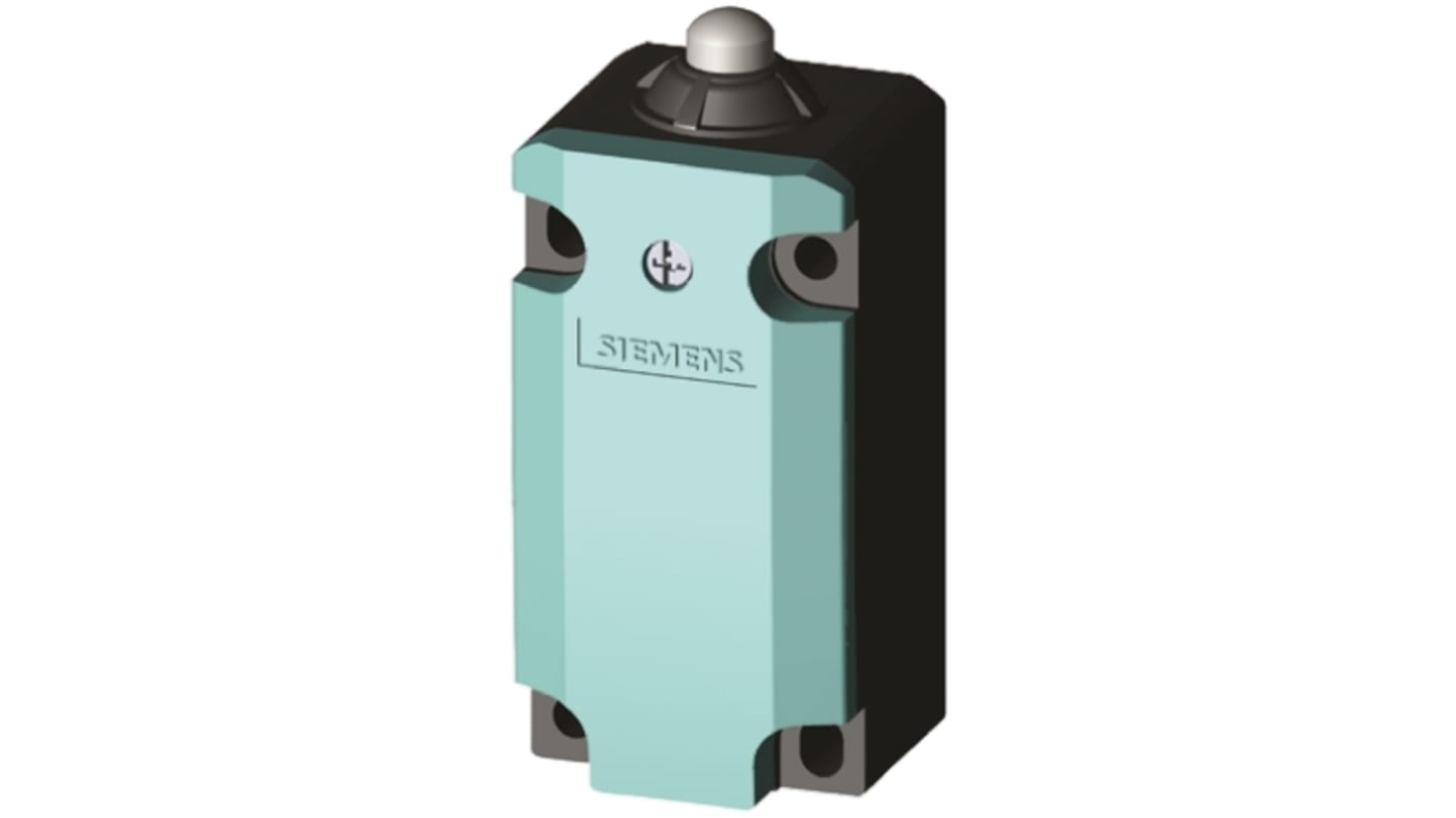Interruttore di fine corsa Siemens 3SE5112-0CB01, stantuffo DPST, protezione IP66/IP67, dimensioni 85.7x40.5x37.3 mm. Montaggio universale.