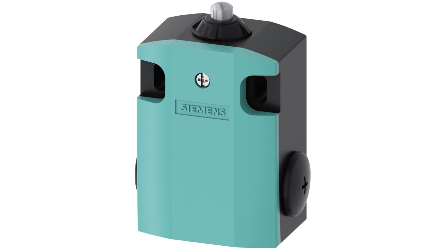 Siemens interruttore di fine corsa DPST con stantuffo, protezione IP66/IP67, dimensioni 85.7x56x37.8 mm, montaggio universale.