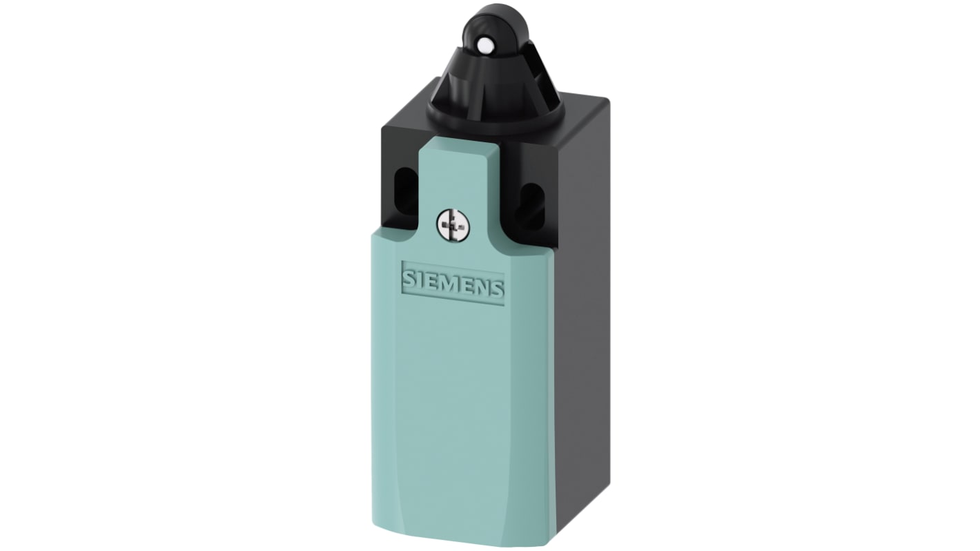 Interruttore di fine corsa Siemens 3SE5232-0LD03 con tasto a rotella, protezione IP65, dimensioni 75.7mm x 31mm x 33mm.