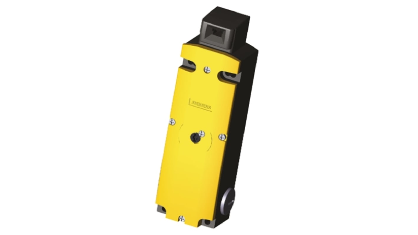 Interruttore di interblocco a solenoide Siemens 3SE5312-0SD13, 230V, IP66/IP67, contatti 1NO e 2NC, dimensioni 184.1x54x55.7mm.