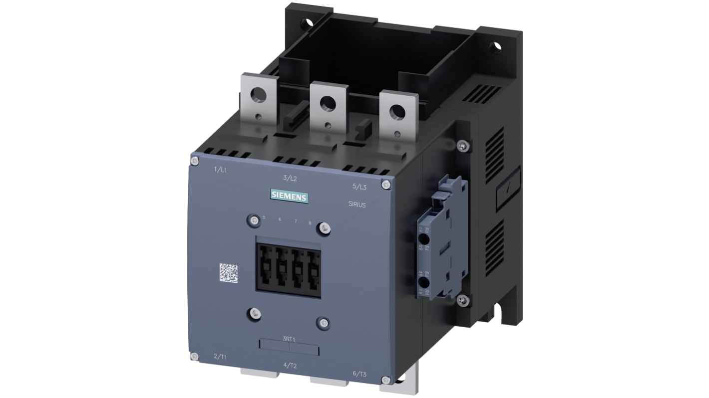 Contattore Siemens 3RT1075-6LA06, 3 poli, corrente 400 A, dimensioni 160x200x224 mm, per installazione con terminali a vite.