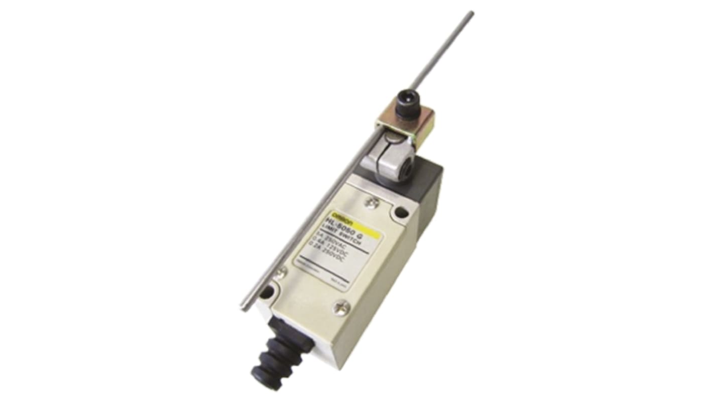 Interruttore di fine corsa Omron HL-5050G, molla elicoidale, configurazione SPST, protezione IP65, montaggio posteriore e anteriore.