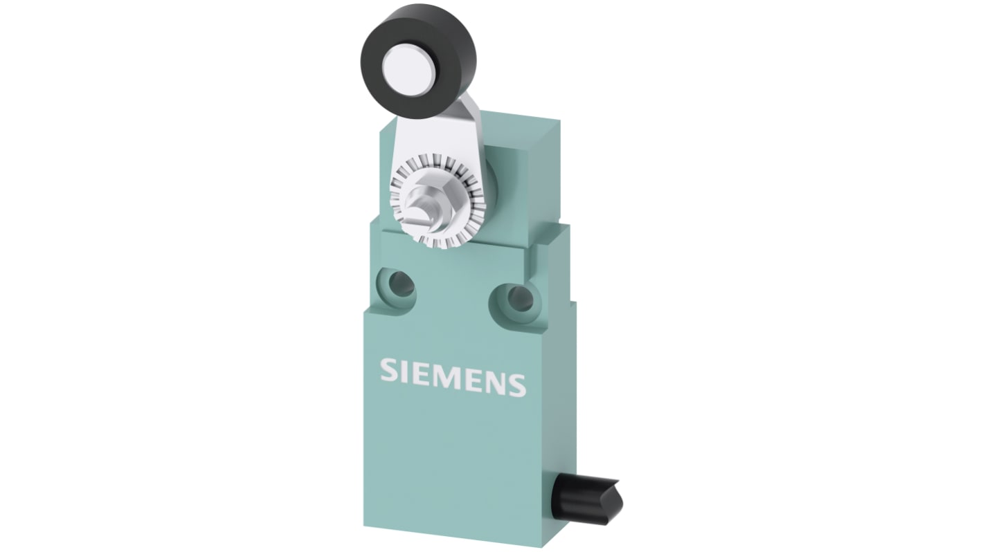 Siemens interruttore di finecorsa 3SE5413-0CN20-1EA5, attuatore a leva a rullo, configurazione DPST, grado di protezione IP67, dimensioni 50x30x16.2 mm.