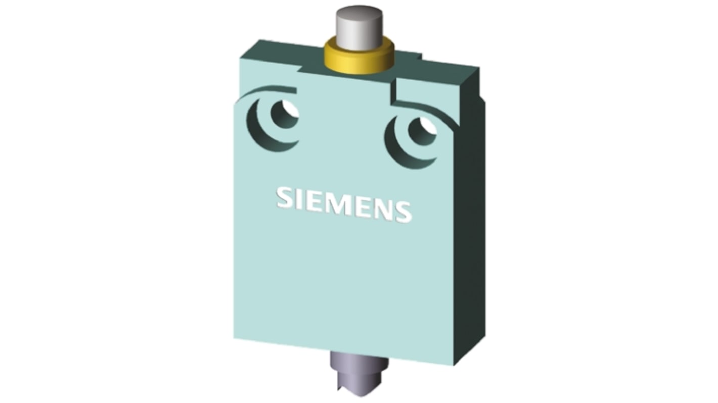 Interruttore di fine corsa Siemens 3SE5423-0CC20-1EB1, stantuffo rotondo, DPST, IP67, dimensioni 40x50x16 mm, montaggio universale.