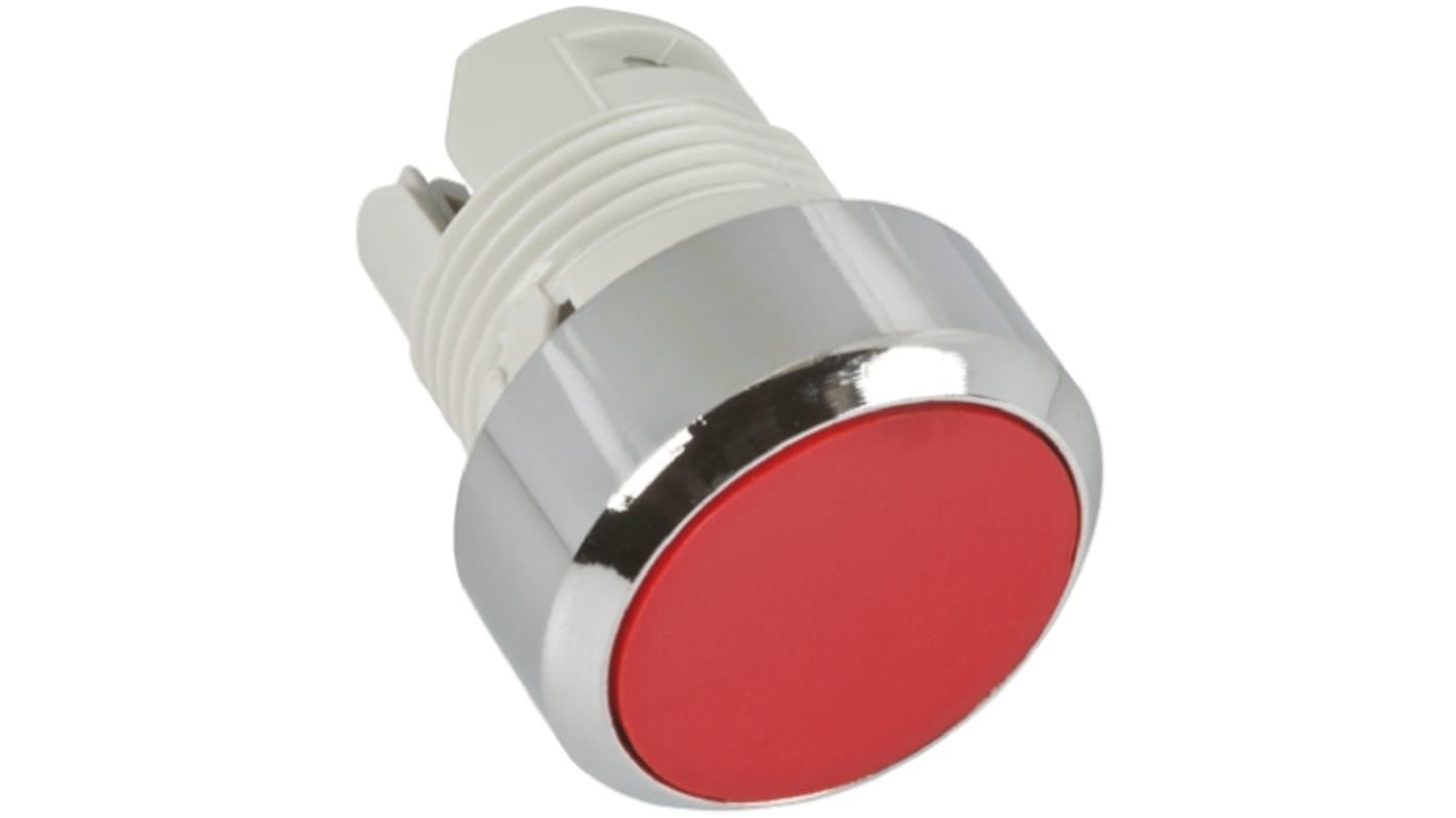 ABB attuatore pulsante instabile rotondo, cornice metallica cromata, diametro foro 22 mm, colore rosso, grado di protezione IP66.