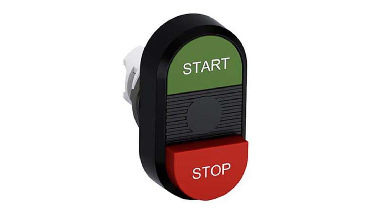 Attuatore pulsante instabile ABB, serie Modular, diametro foro 22 mm, colori verde e rosso, grado di protezione IP66.