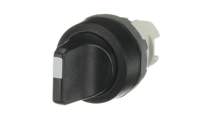 Selettore modulare ABB 2 posizioni, diametro 22 mm, impugnatura nera, attivazione stabile, protezione IP66/IP67. Codice 1SFA611200R1006 M2SS1-10B.