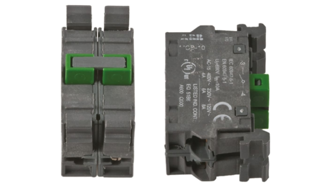 ABB MCB-20, blocco contatti 2 NA per applicazioni modulari, con contatti autopulenti e collegamento rapido.