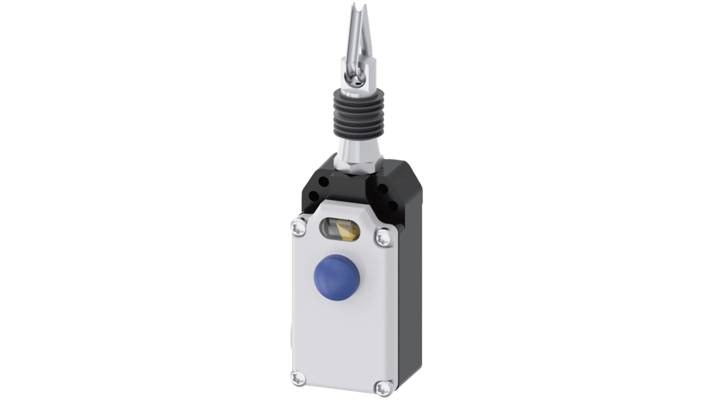 Interruttore a fune Siemens 3SE7120-1BF00, montaggio diritto, 2NC, cavo 10m, IP65, dimensioni 164.5 x 52 x 57.5mm.