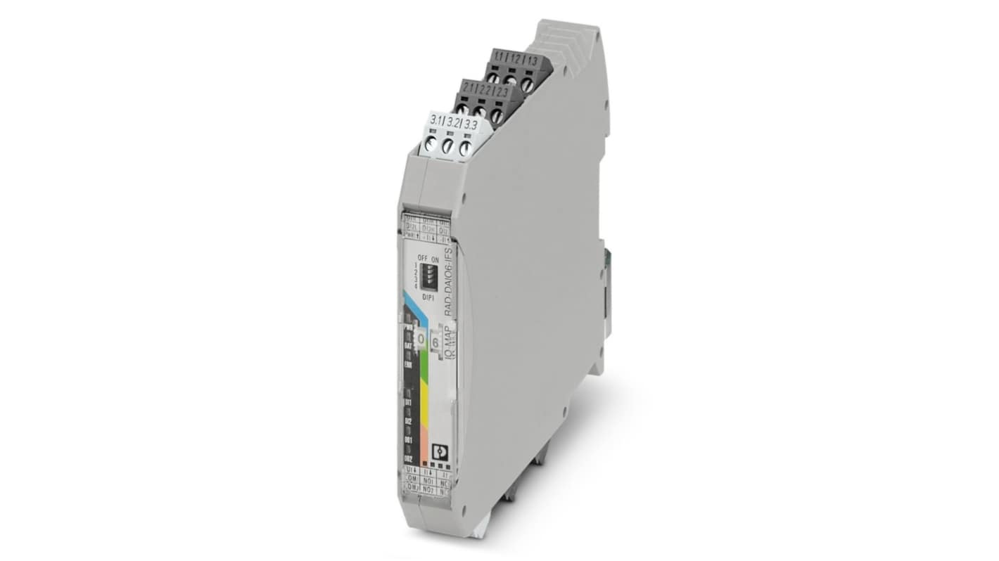 Phoenix Contact 2901533, modulo I/O PLC RAD, 1 ingresso analogico, 2 digitali, montaggio su guida DIN, dimensioni 99 x 17,5 x 114,5 mm.