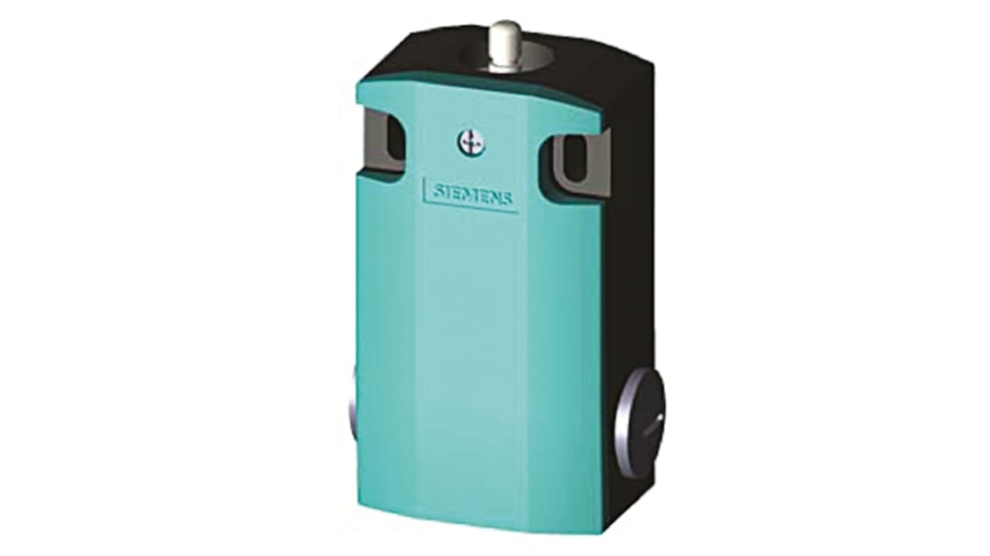 Interruttore di fine corsa di sicurezza Siemens 3SE51620CA00, stantuffo rotondo, 2NA/2NC, protezione IP66, dimensioni 56mm x 37mm x 100mm.