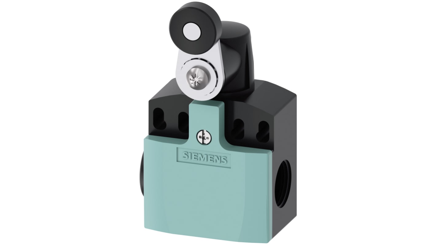 Siemens interruttore di fine corsa con leva a rullo, configurazione NO/NC, dimensioni 50mm x 33mm x 53mm, protezione IP65.