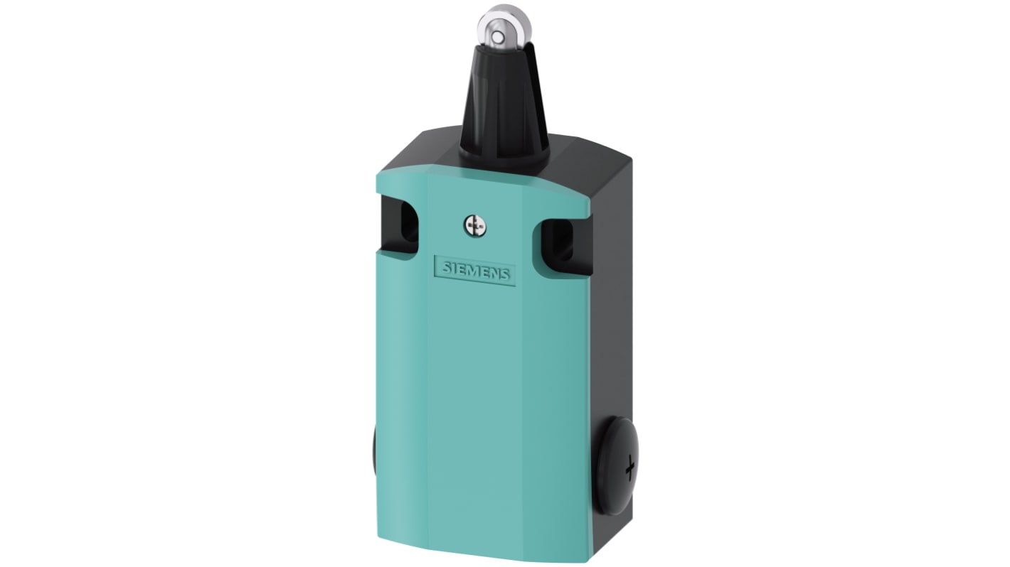 Interruttore di fine corsa Siemens 3SE5162-0CD02, tasto a rotella, configurazione 2NA 2NC, grado di protezione IP66, dimensioni 56mm x 37mm x 100mm.