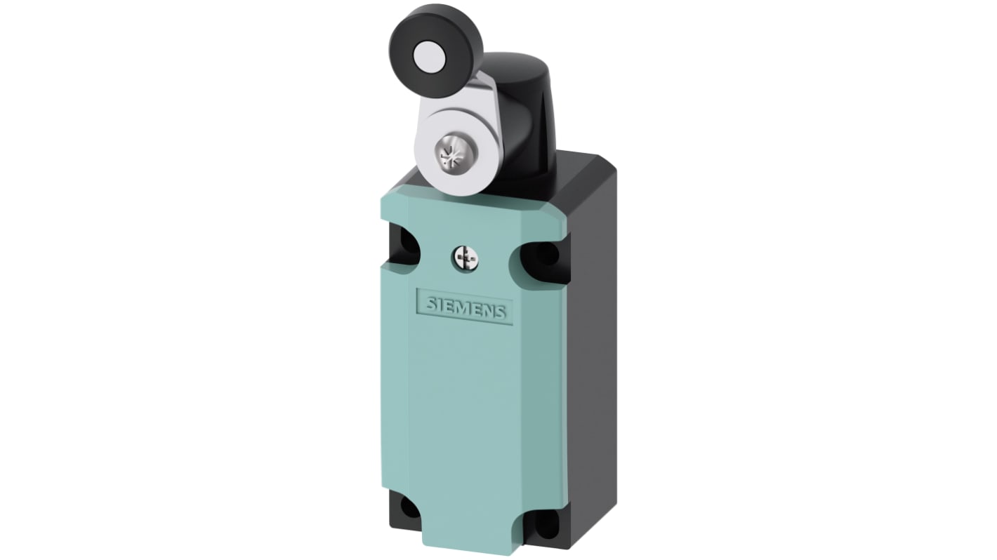 Siemens interruttore di fine corsa 3SE5132-0CJ01 con leva a rullo, configurazione NO/NC, protezione IP65, dimensioni 40.5 x 37.3 x 78 mm.