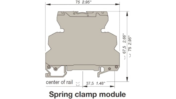 Relè a stato solido ABB, modulo per guida DIN, dimensioni 75 x 6 x 75 mm, temperatura operativa -20/+70 °C, LED di stato.