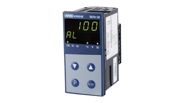 Limitatore di temperatura Jumo 701170/8-0153-1001-23/000, programmabile, montaggio a pannello, dimensioni 96 x 48 mm, IP65.