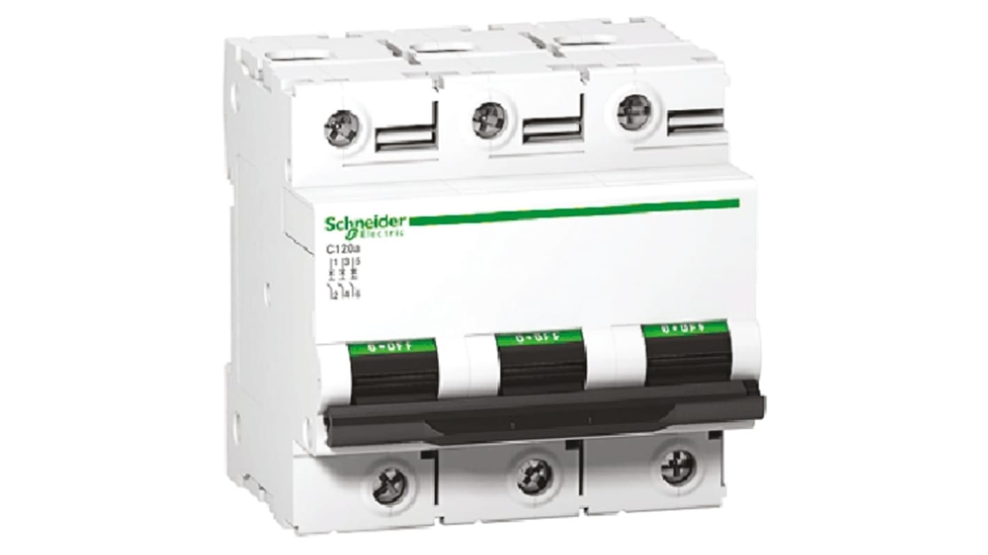Interruttore magnetotermico Schneider Electric A9N18369, 3P 125A, 10 kA, 20 kA, Tipo C per protezione da sovraccarichi e cortocircuiti. Conforme IEC/EN 60947-2.