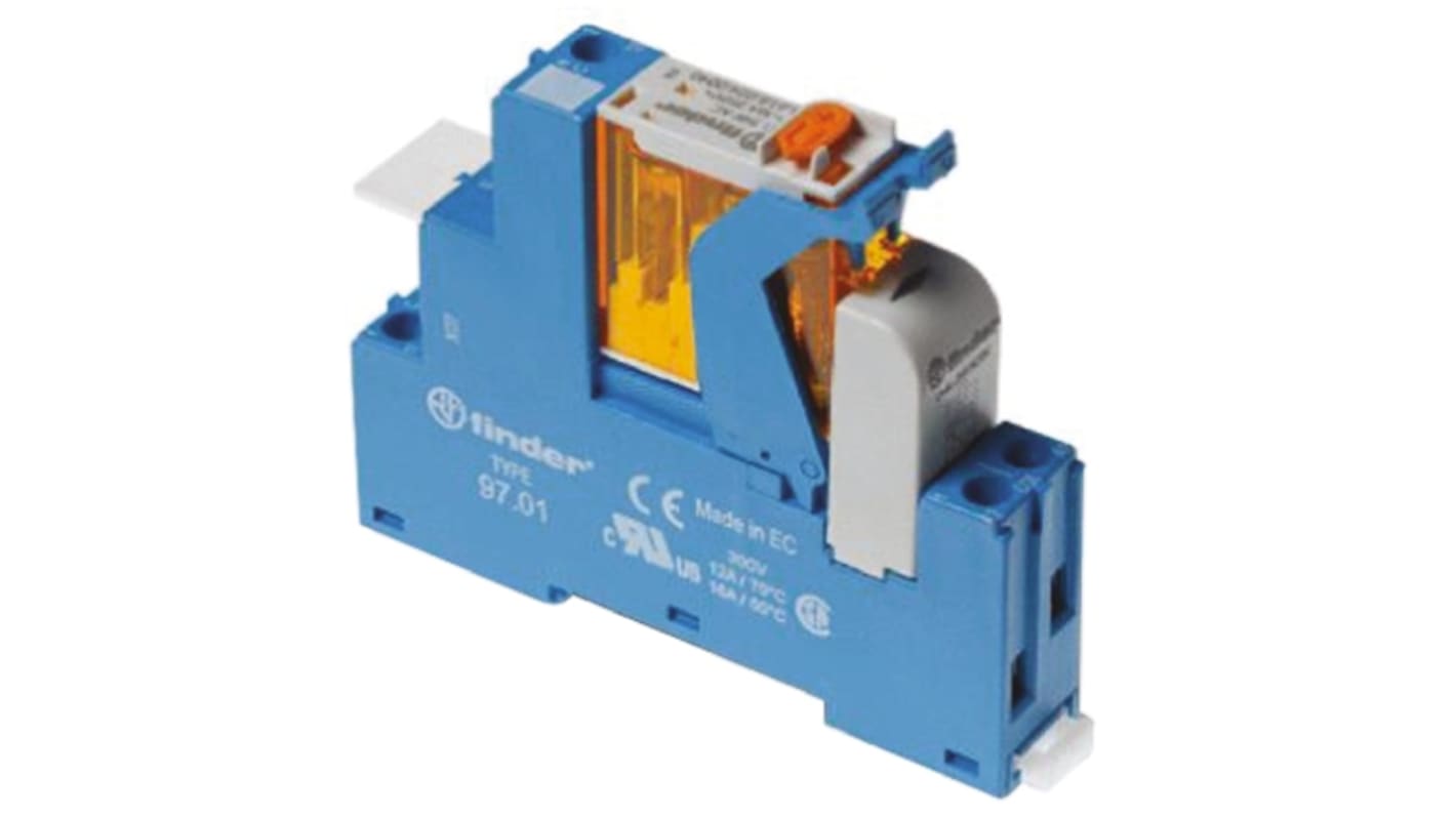 Finder Zoccolo 4C per relè Serie 4C, montaggio su guida DIN, espulsione immediata, tensione 440 V c.a., larghezza 15,8 mm.