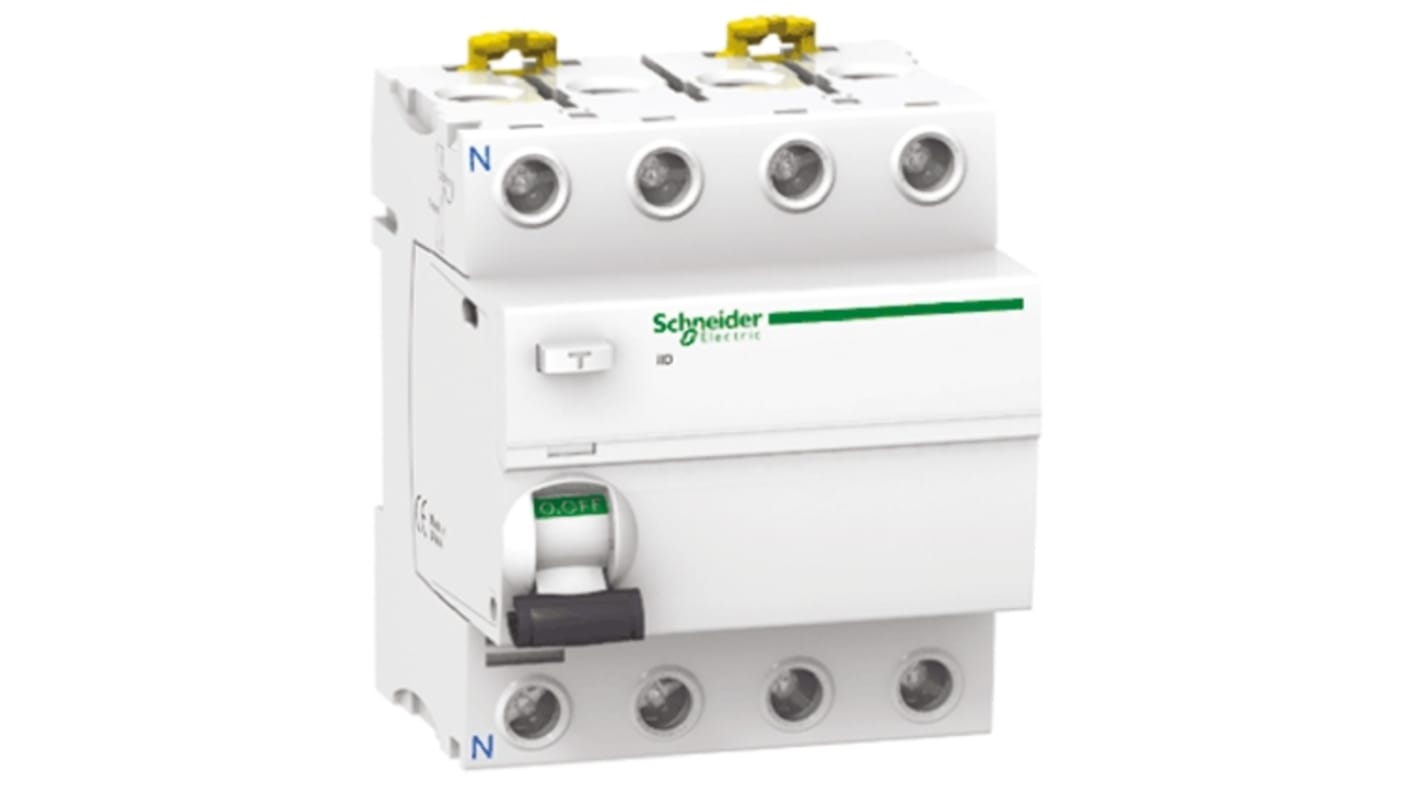 RCCB Schneider Electric A9R41425 Acti9 iID 4P 25A 30mA Tipo AC. Protezione da scosse e incendi, resistente a interferenze. Ideale per installazioni sicure.
