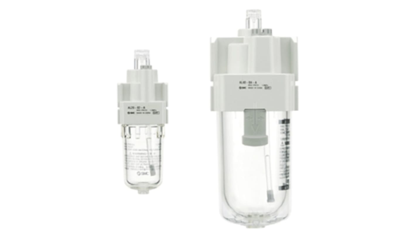 Lubrificatore pneumatico SMC AL40-F03-A, attacco G 3/8, pressione massima 1,5 MPa, design modulare e installazione semplice.
