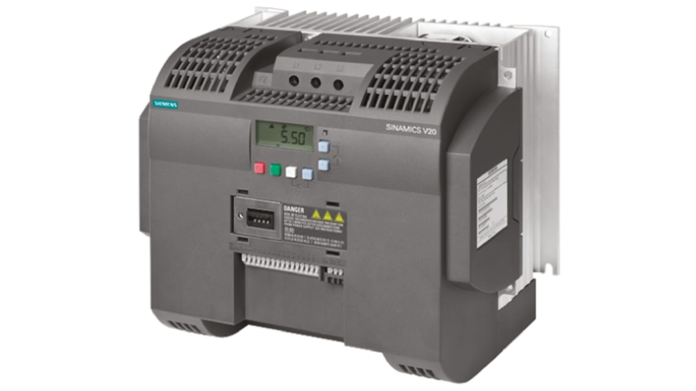 Inverter trifase Siemens 11 kW 400V c.a. - Serie SINAMICS V20 6SL3210-5BE31-1CV0 per motori industriali. Frequenza regolabile da 0 a 550Hz, resistente e affidabile.