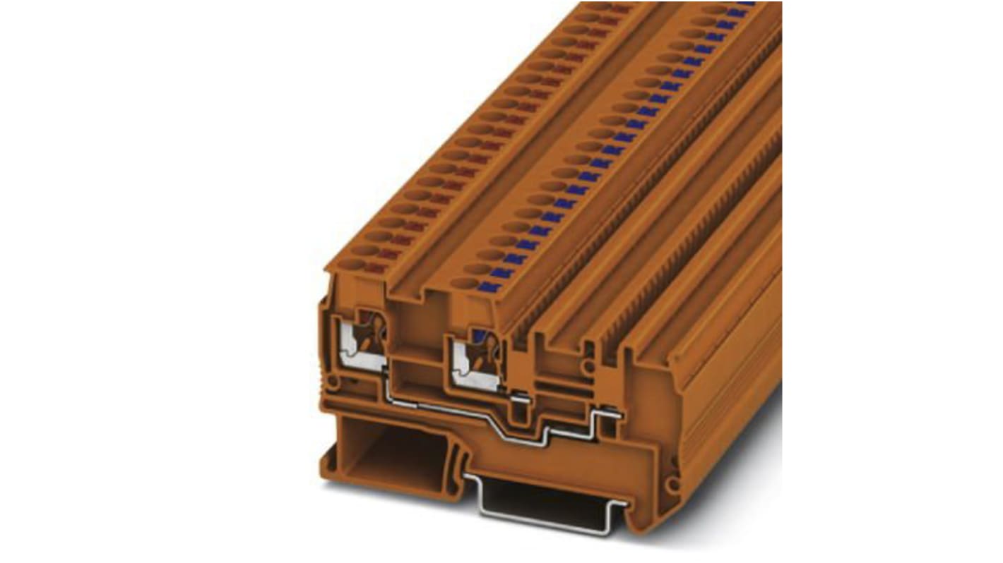 Morsettiera PTIO per guida DIN Phoenix Contact, Arancione, Triplo Livello, 20A - Tecnologia push-in per cablaggi rapidi e semplici. Compatibile con guide DIN NS 35/7.5 o NS 35/15.