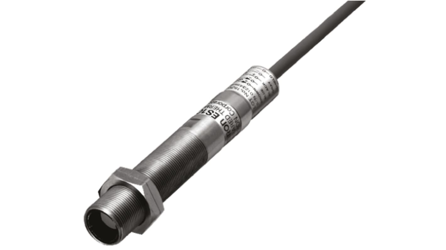 Sensore di temperatura IR Omron ES1CA40, intervallo 0-400°C, uscita analogica, corpo IP67, cavo 2m, diametro 18 mm.
