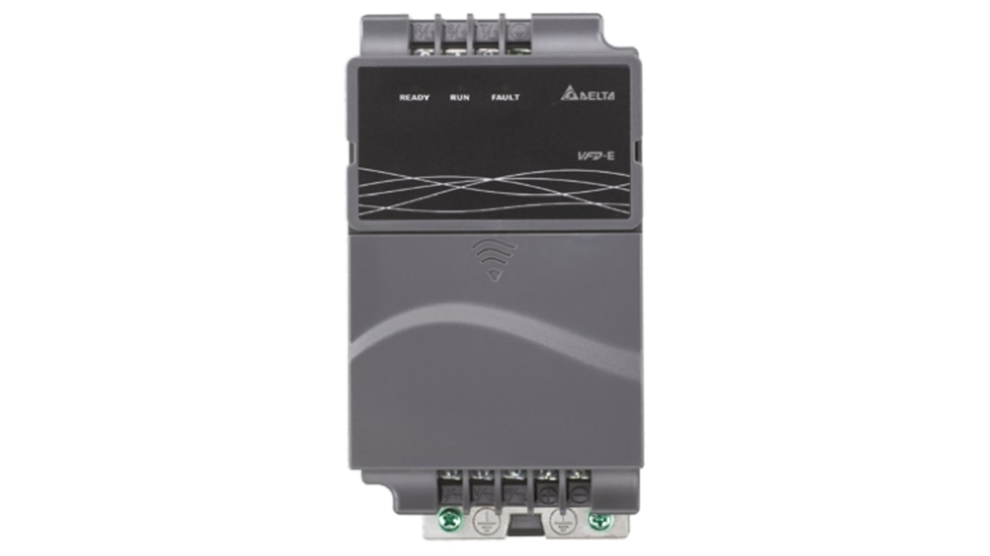 Inverter monofase Delta Electronics VFD004E21T, 0,4 kW, 230 V, 142 mm x 72 mm x 152 mm, con comunicazione RS485 ModBus.