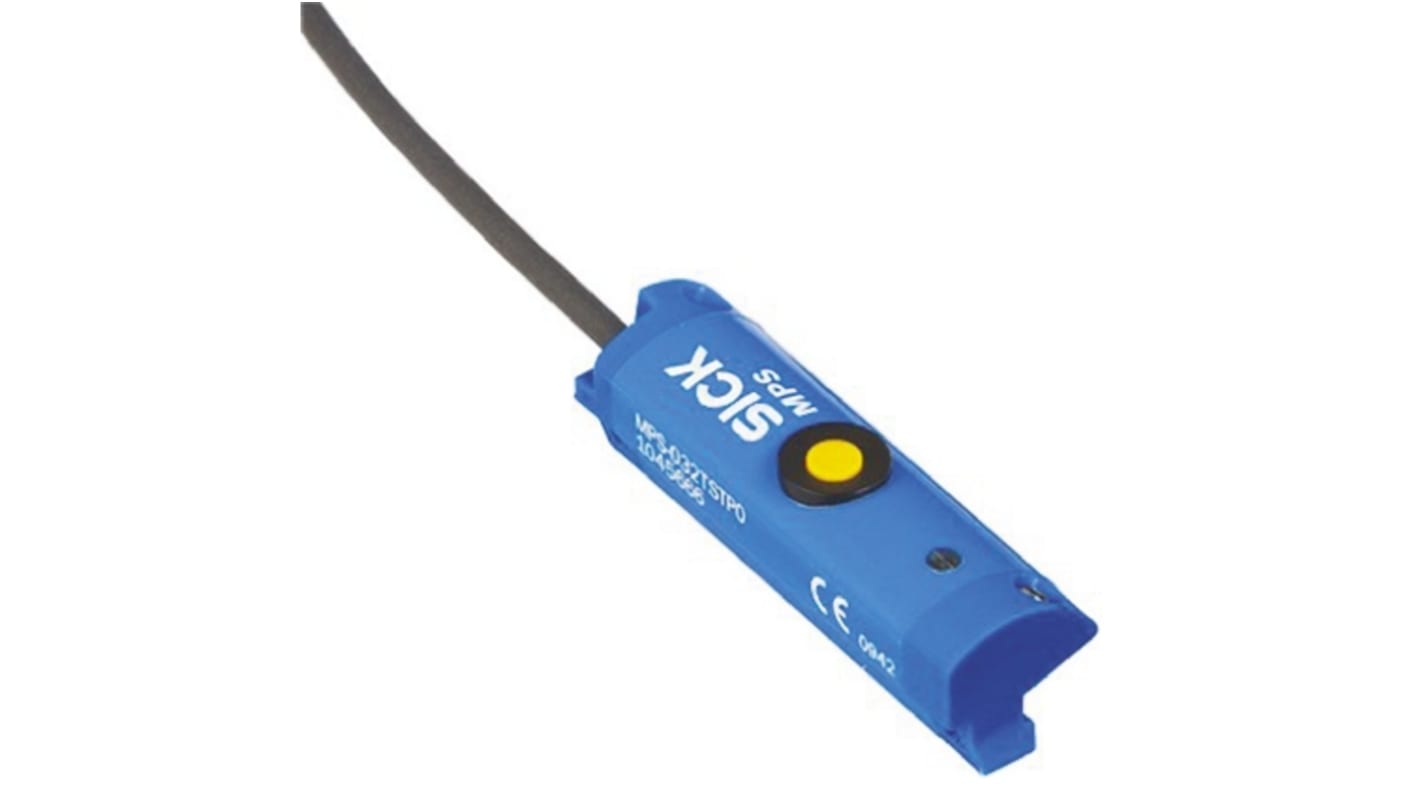 Sensore di posizione Sick MPS-224TSTP0 per cilindri, alimentazione 15-30 V cc, IP67, montaggio rapido, dimensioni 237x13,6x14,2 mm.