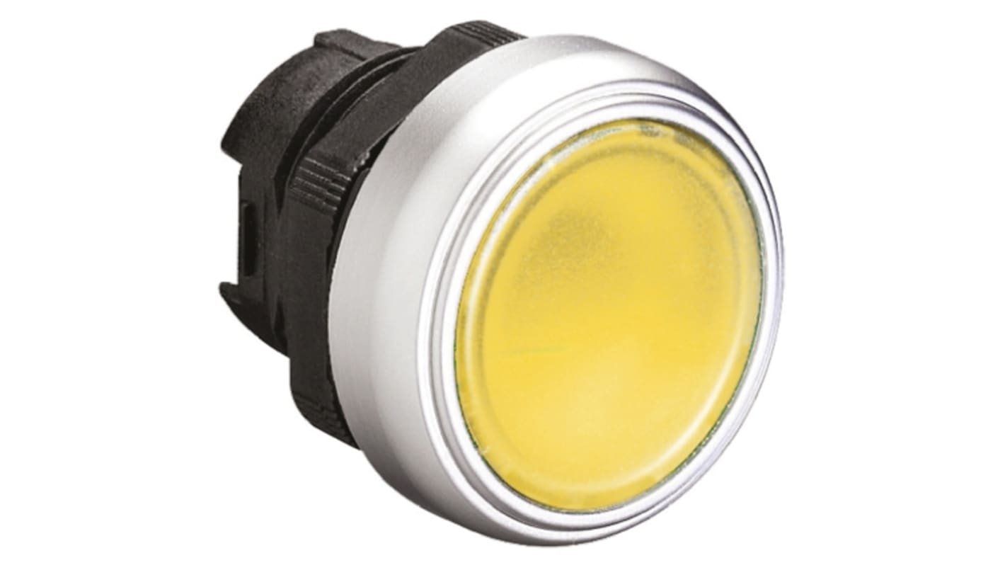 Attuatore pulsante Lovato LPCBL105, giallo, diametro 22mm, ritorno a molla, IP66/IP67/IP69K, montaggio a scatto.