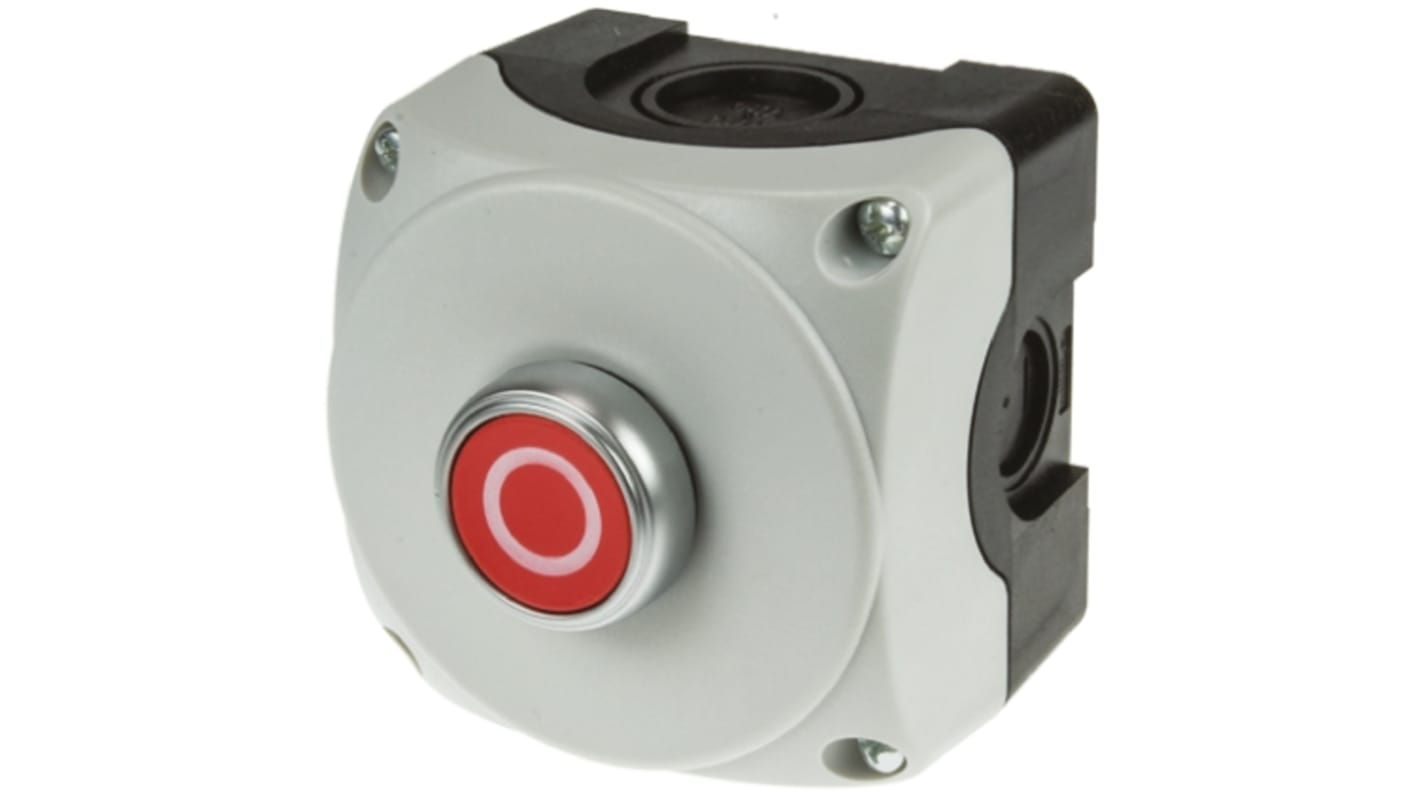 Interruttore Lovato S1P01, stazione di controllo IP66/IP67/IP69K, montaggio versatile, pulsante rosso diametro 22 mm.