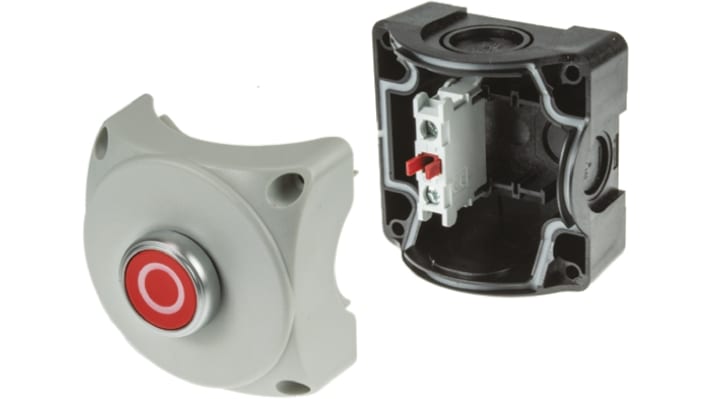 Interruttore Lovato S1P01, stazione di controllo IP66/IP67/IP69K, montaggio versatile, pulsante rosso diametro 22 mm.