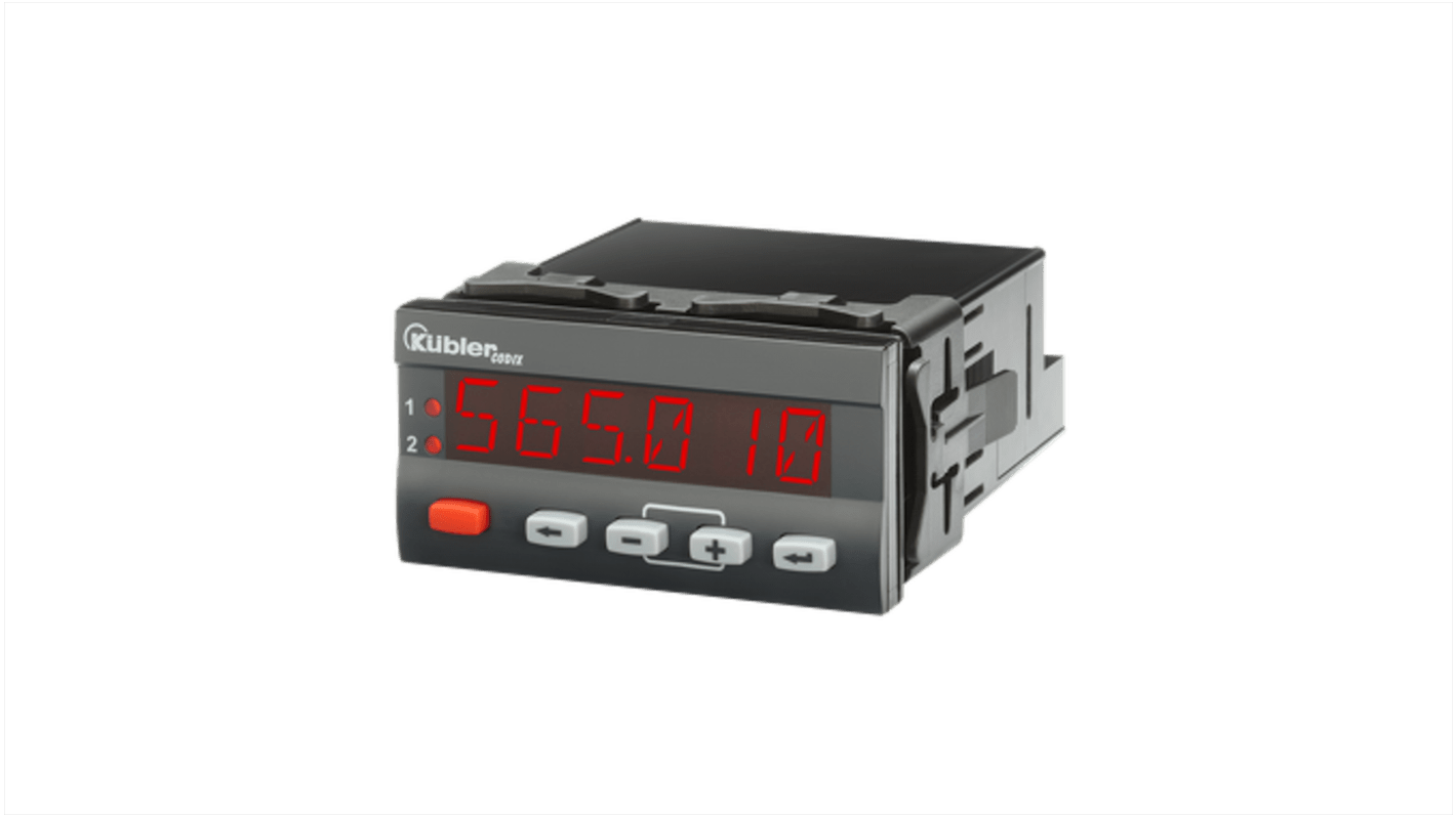 Kübler 6.565.010.300, misuratore digitale da pannello CODIX 565 con display LED 6 cifre, ingressi 0/4-20 mA e 0/2-10 V. Dimensioni 45x92x90.5 mm.