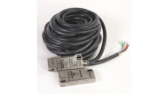 Interruttore di sicurezza magnetico Allen Bradley Guardmaster 440N-G02143, 24V cc, custodia in acciaio inox, protezione IP68. Dimensioni: 78.5 x 33.5 x 16 mm.