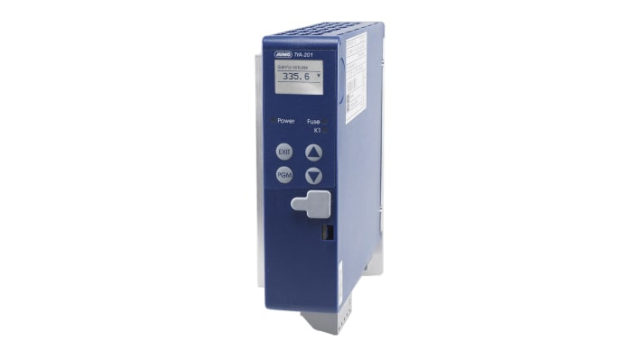 Regolatore di potenza Jumo 709061/8-01-020-001-230-00/252, monofase, 230 V, montaggio su guida DIN, display LCD.