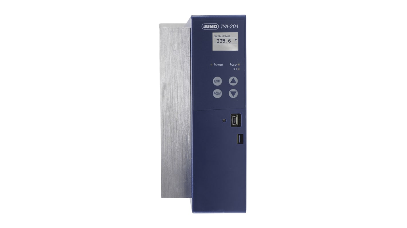 Regolatore di potenza Jumo 709061/8-01-050-001-400-00/252, monofase, 400 V, montaggio su guida DIN, display LCD, diagnostica integrata.