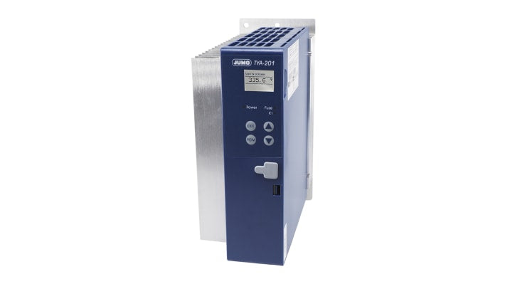 Regolatore di potenza Jumo 709061/8-01-050-001-400-00/252, monofase, 400 V, montaggio su guida DIN, display LCD, diagnostica integrata.