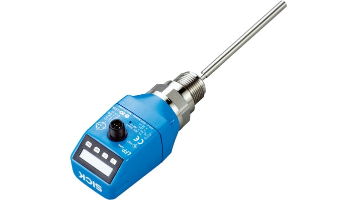 Sensore di livello radar Sick LFP2000-A4NMB, montaggio verticale, intervallo 2000 mm, uscita 0-10 V e 4-20 mA. Grado di protezione IP67.