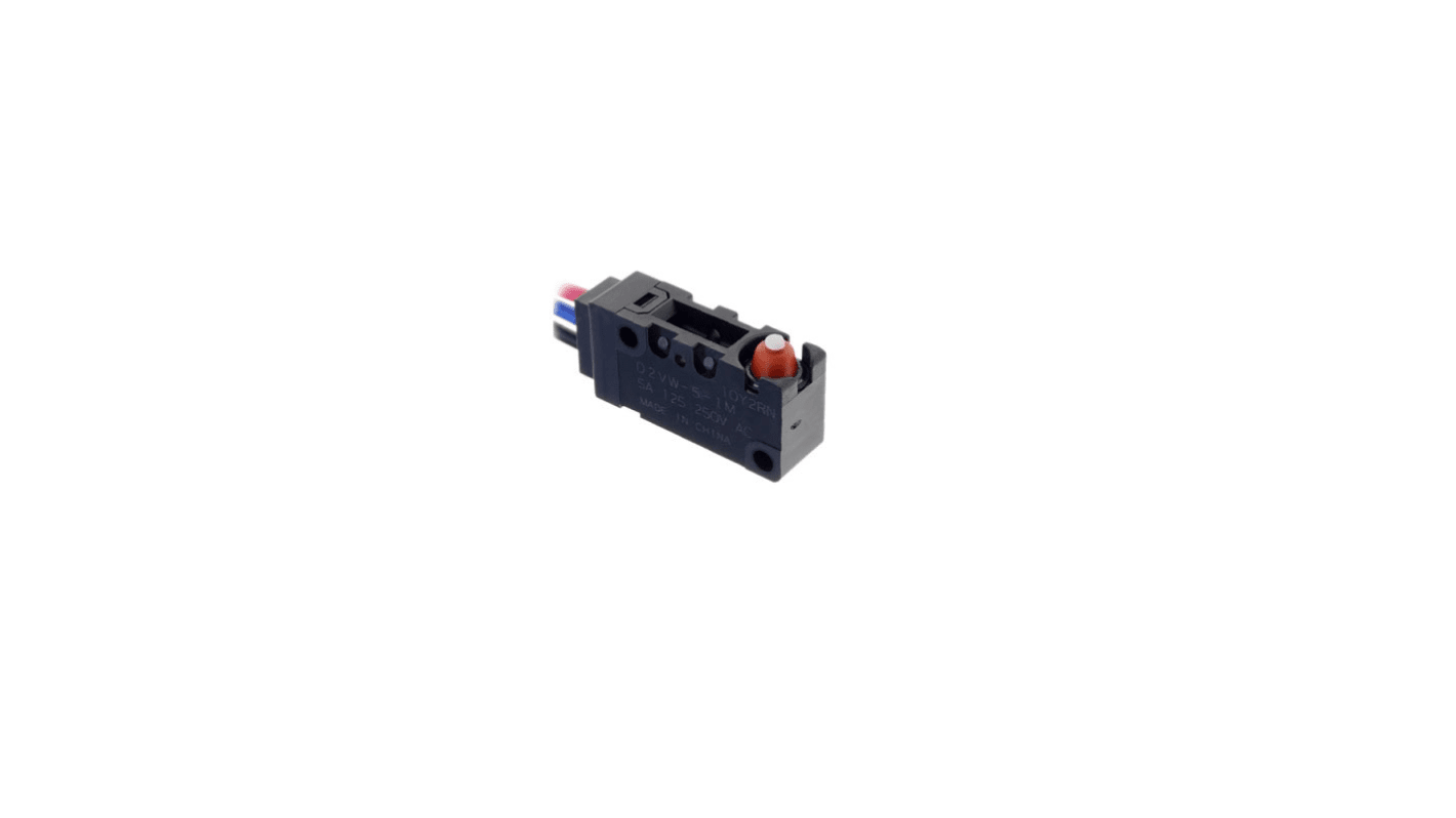 Microinterruttore Omron D2VW-5-1MS(D)(CHN) SPDT, sigillato, 5 A a 250 V, protezione IP67, attuatore a pistoncino.