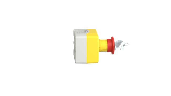 Pulsante di arresto di emergenza Harmony XALK di Schneider Electric, rosso e giallo, montaggio superficiale, IP66/IP67/IP69K, 68 x 68 x 105.5 mm.