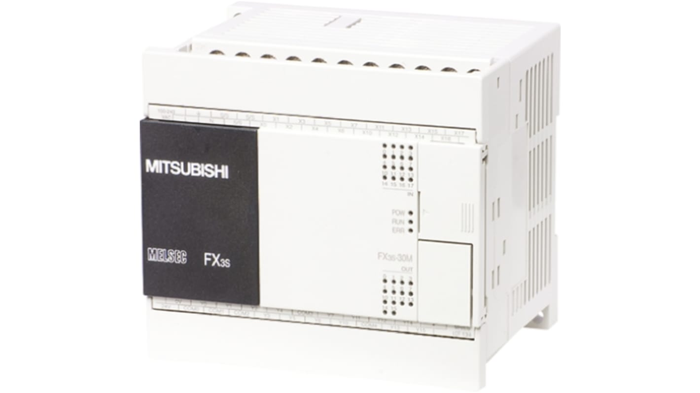 Mitsubishi Electric FX3S-30MT/ESS, CPU PLC con 30 I/O, montaggio a parete, dimensioni 100 x 75 x 90 mm.