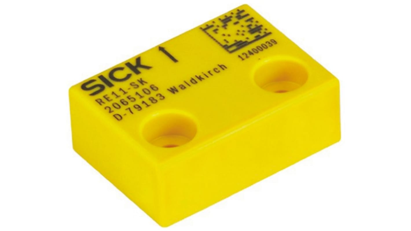 Interruttore di sicurezza senza contatto Sick RE13-SK, dimensioni 37 mm x 15 mm, grado di protezione IP67, indicatore LED integrato.
