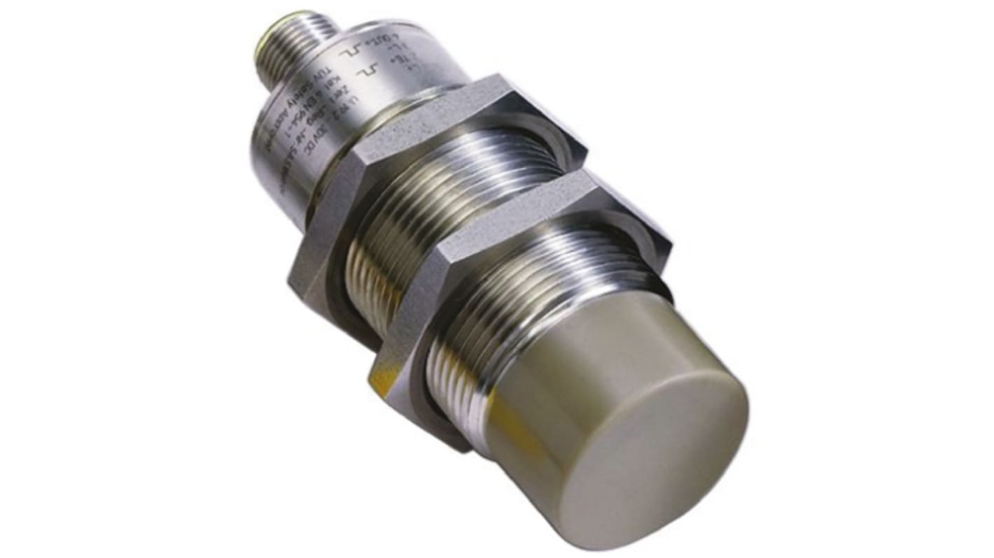 Interruttore di sicurezza induttivo Sick IN40-D0202K, acciaio inox, 24V cc, contatti 3NO, protezione IP67, dimensioni 15x37 mm.