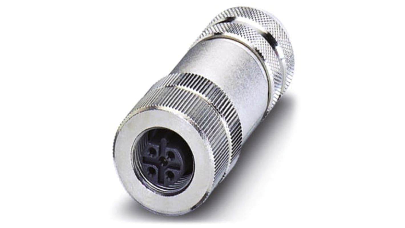 Connettore circolare femmina M12 Phoenix Contact 1507777, codifica B, per PROFIBUS e INTERBUS. Robusto corpo in zinco, IP67, schermatura a 360°.